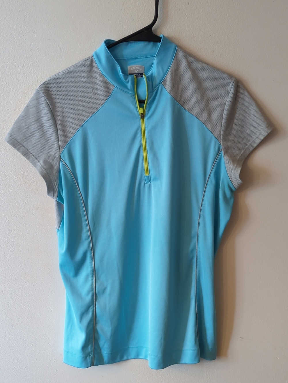 Callaway Women's Short Sleeve Active Zip-Front Top - Aqua & Gray XL